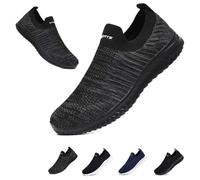 Mens Womens Slip On Trainers Casual Nordic Walking Shoes Breathable Running Shoes Nurse Work Shoes Lightweight Tennis Shoes Soft Mesh Gym Workout Sneakers Black Grey EU39 Convert UK5.5