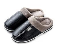Men's Women's Slippers Foam Memory House Outdoor Indoor Shoes Slip-on Sole Clog Anti-Skid Comfort Fleece Lining Fuzzy Cotton(Black,8/8.5 UK
