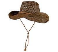 Men's Women's Straw Cowboy Hat Wide Brim Hollow Straw Hats For Men Breathable Western Cowboy Hat With Chin Strap Uv Protection Beach Hat For Outdoor, Coffee