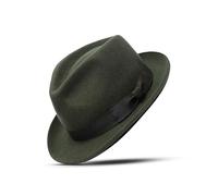 Men's Women's Vintage Woolen Trilby Fedora Jazz Wide Brim Hat with Matching Band Classic Stylish Panama Fedora Winter Cap (as8, Alpha, s, Dark Green)
