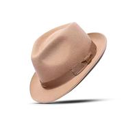 Men's Women's Vintage Woolen Trilby Fedora Jazz Wide Brim Hat with Matching Band Classic Stylish Panama Fedora Winter Cap (as8, Alpha, m, Camel)