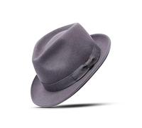 Men's Women's Vintage Woolen Trilby Fedora Jazz Wide Brim Hat with Matching Band Classic Stylish Panama Fedora Winter Cap (as8, Alpha, m, Grey)