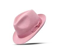 Men's Women's Vintage Woolen Trilby Fedora Jazz Wide Brim Hat with Matching Band Classic Stylish Panama Fedora Winter Cap (as8, Alpha, x_l, Pink)