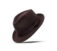 Men's Women's Vintage Woolen Trilby Fedora Jazz Wide Brim Hat with Matching Band Classic Stylish Panama Fedora Winter Cap (as8, Alpha, s, Dark Brown)