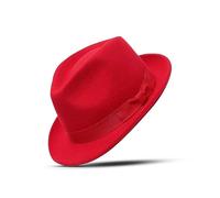 Men's Women's Vintage Woolen Trilby Fedora Jazz Wide Brim Hat with Matching Band Classic Stylish Panama Fedora Winter Cap (as8, Alpha, l, Red)