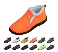 Mens Womens Winter Boots Soft Soled Waterproof Non Slip Warm Cotton Booties Lightweight Plus Size Cotton Shoes Fur Lining Outdoor Thickened Ankle Boots Orange