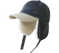 Men's & Women's Winter Ear-Warming Fleece-Lined Baseball Cap Fleece-Lined Windproof Cycling Corduroy Cap Two Ways to Wear One Hat (Dark Gray)