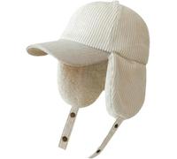 Men's & Women's Winter Ear-Warming Fleece-Lined Baseball Cap Fleece-Lined Windproof Cycling Corduroy Cap Two Ways to Wear One Hat (Off-white)