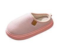 Men's Women's Winter Furry Slippers Large Size Slip-On Slippers with Plush Lining Closed Mules Thick Sole Warm Winter Shoes for Home, Bedroom, Balcony and Indoor, 01 Pink, 6 UK