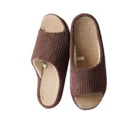 Mens Womens Winter Slippers House Bedroom Corduroy Crossbands Slide Non Slip Open Toe Flat Slippres Comfy Fashion lip On Wide Sliders (Brown, 7)