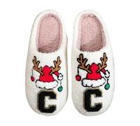 Men's Women's Winter Warm Slippers Christmas Couple with Reindeer and Letter Pattern Funny Closed Mules Plush Slip-on Slippers for Home, Bedroom, Indoor and Christmas, 01 Black3, 36 EU