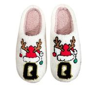 Men's Women's Winter Warm Slippers Christmas Couple with Reindeer and Letter Pattern Funny Closed Mules Plush Slip-on Slippers for Home, Bedroom, Indoor and Christmas, 01 Green1, 6 UK
