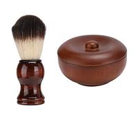 Men's Wooden Shaving Soap Bowl with Lid and Soft Bristle Beard Brush, Durable Resistant Shaving Cream Kit for Rich Lather, Ideal Grooming Tool for Face and