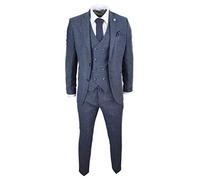 Mens Wool 3 Piece Suit Double Breasted Waistcoat Tweed 1920s Blue
