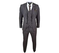 Mens Wool 3 Piece Suit Double Breasted Waistcoat Tweed 1920s Brown