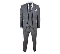 Mens Wool 3 Piece Suit Double Breasted Waistcoat Tweed 1920s Grey
