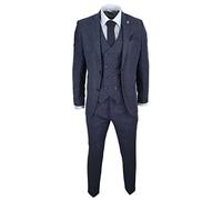 Mens Wool 3 Piece Suit Double Breasted Waistcoat Tweed 1920s Navy