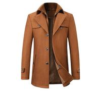 Men's Wool Blend Pea Coats Single Breasted Quilted Lined Warm Winter Long Trench Coat Casual Business Overcoat, Khaki-2, 4XL