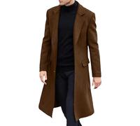 Men's Wool Blend Trench Coat Single Breasted Notched Lapel Long Pea Coats Warm Winter Overcoat Outerwear, Dark Brown, M