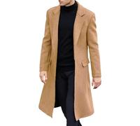 Men's Wool Blend Trench Coat Single Breasted Notched Lapel Long Pea Coats Warm Winter Overcoat Outerwear, Khaki, 3XL