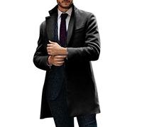 Mens Wool Coat Mid Length Mens Winter Trench Coat Single Breasted Long Sleeve Overcoat Classic Slim Fit Windbreaker Solid Color Casual Top Warm Wool Blend Overcoats Winter Thickened Outwear