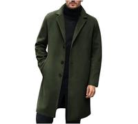 Mens Wool Overcoat - Long Trench Coat, Regular Fit Notched Collar Peacoat, Winter Winter Woolen Jacket, Business Work Office, Single Breasted, Pockets, Full Length, Casual Outwear, Windbreaker Uk