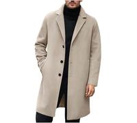 Mens Wool Overcoat - Long Trench Coat, Regular Fit Notched Collar Peacoat, Winter Winter Woolen Jacket, Business Work Office, Single Breasted, Pockets, Full Length, Casual Outwear, Windbreaker Uk