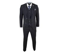 Mens Wool Tweed Suit 3 Piece Authentic 1920s Tailored Fit Classic Black