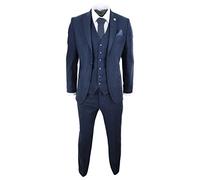 Mens Wool Tweed Suit 3 Piece Authentic 1920s Tailored Fit Classic Navy