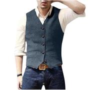 Men's Wool Tweed Waistcoat UK Clearance Herringbone Suit Vest Single Breasted Tank Tops Sleeveless Shirt V Neck T Shirts Plain Casual Jacket Slim Fit Coat Formal Business Blouse Wedding Party Costume