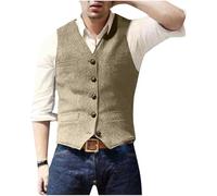 Men's Wool Tweed Waistcoat UK Clearance Herringbone Suit Vest Single Breasted Tank Tops Sleeveless Shirt V Neck T Shirts Plain Casual Jacket Slim Fit Coat Formal Business Blouse Wedding Party Costume