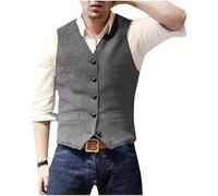 Men's Wool Tweed Waistcoat UK Clearance Herringbone Suit Vest Single Breasted Tank Tops Sleeveless Shirt V Neck T Shirts Plain Casual Jacket Slim Fit Coat Formal Business Blouse Wedding Party Costume