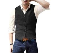 Men's Wool Tweed Waistcoat UK Clearance Herringbone Suit Vest Single Breasted Tank Tops Sleeveless Shirt V Neck T Shirts Plain Casual Jacket Slim Fit Coat Formal Business Blouse Wedding Party Costume