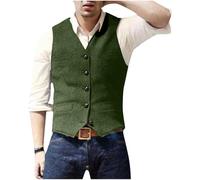 Men's Wool Tweed Waistcoat UK Clearance Herringbone Suit Vest Single Breasted Tank Tops Sleeveless Shirt V Neck T Shirts Plain Casual Jacket Slim Fit Coat Formal Business Blouse Wedding Party Costume