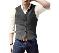 Men's Wool Tweed Waistcoat UK Clearance Herringbone Suit Vest Single Breasted Tank Tops Sleeveless Shirt V Neck T Shirts Plain Casual Jacket Slim Fit Coat Formal Business Blouse Wedding Party Costume