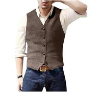 Men's Wool Tweed Waistcoat UK Clearance Herringbone Suit Vest Single Breasted Tank Tops Sleeveless Shirt V Neck T Shirts Plain Casual Jacket Slim Fit Coat Formal Business Blouse Wedding Party Costume