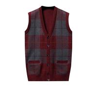 Mens Wool V-Neck Gilet Sleeveless Vest Waistcoat Classic Gentleman Knitwear Cardigans Knitted Sweater Tank Tops with Buttons Autumn Winter Knitwear M-3XL Red