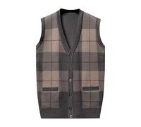 Mens Wool V-Neck Gilet Sleeveless Vest Waistcoat Classic Gentleman Knitwear Cardigans Knitted Sweater Tank Tops with Buttons Autumn Winter Knitwear M-3XL Coffee