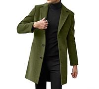 Men's Woolen Trench Coat Single Breasted Mid Long Lapel Pea Coat Casual Slim Fall Winter Outdoor Windproof Business Overcoat, C# Green, XL