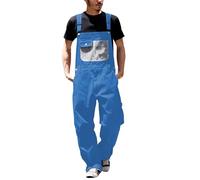 Men's Work Bib Overalls Loose Fit Workwear Dungarees Sloppy Coveralls Plus Size Lightweight Ripstop Jumpsuit with Adjustable Straps Big Pocket Blue 3XL