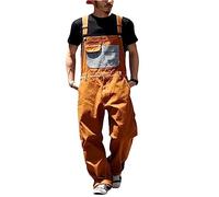 Men's Work Bib Overalls Loose Fit Workwear Dungarees Sloppy Coveralls Plus Size Lightweight Ripstop Jumpsuit with Adjustable Straps Big Pocket Orange L