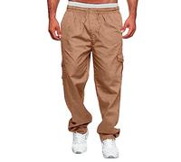 Mens Work Cargo Trousers Drawstring Elasticated Waist Casual Smart Hiking Joggers Military Office Walking Pants Outdoor Tactical Combat Fishing Travel Sweatpants Climbing Tracksuit Bottoms Zip Pockets