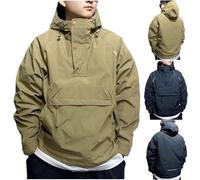 Mens Work Hoodies 1/4 Snap Front Hooded Sweatshirt for Men Adult Solid Color Jumpers with Zip Pockets Vintage Long Sleeved Pullover Trendy Autumn Winter Jacket Plus Size