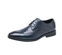 Men's Work Oxford Dress Shoes French Leather Lace Up Wingtip Non Slip Rubber Sole Formal Prom Wedding Comfortable Slip Resistant(Azul,6.5 UK)
