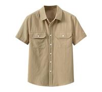Men'S Work Shirt Short Sleeve, Cotton Military Tactical Shirt Button Down Breathable Summer Casual Shirts Lightweight Comfortable Workwear Moisture Wicking Plain Outdoor Shirts Regular Fit