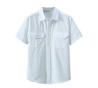 Men'S Work Shirt Short Sleeve, Cotton Military Tactical Shirt Button Down Breathable Summer Casual Shirts Lightweight Comfortable Workwear Moisture Wicking Plain Outdoor Shirts Regular Fit