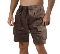 Men's Work Shorts Pants - Men's Five Work Pants Plus Size Shorts Youth Loose Casual Shorts Pocket Drawstring Elastic Waist Design Casual Shorts (Brown L)