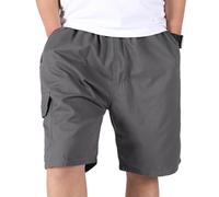 Mens Work Shorts Summer Cotton Cargo Shorts Knee Length Bermuda Bottoms with Zip Pockets Elasticated Waist Baggy Workwear Plain Colour Utility Half Pants Outdoor Fishing Clothes