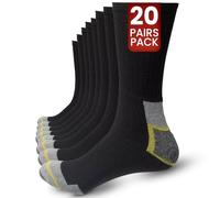 Men's Work Socks - Pack of 20 Breathable Heavy Duty Stretch Fit Reinforced Heel & Toe - Outdoor Multipack Performance Hiking Walking Athletic Boot Socks