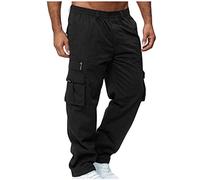 Men's Work Trousers Cargo Combat Pants Regular Fit Drawstring Workwear Casual Jogger Bottoms with Multi Pockets Outdoor Straight Type Fitness Pants (UK, Alpha, M, Regular, Regular, Black)